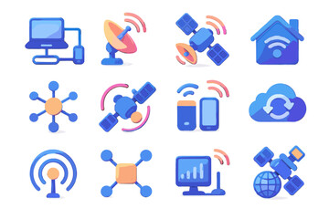 Data d waves satellite vector device connectivity remote smart iot icon orbiting