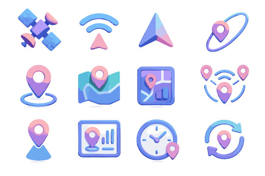 Gps d satellite vector coverage pin tracking icon route update position