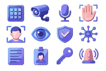 Hand vector digital icon biometric ai microphone log recognition scanner tools facial