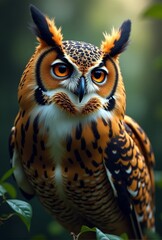 Obraz premium AI generated Detailed owl gaze and feathers, Close shot showcasing owl eye and feather