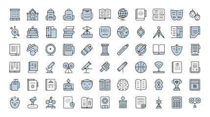 Collection of education and science related line icons on white background learning knowledge