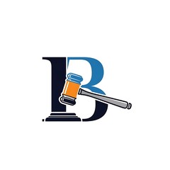 Gavel rests on a large letter B symbolizing justice.