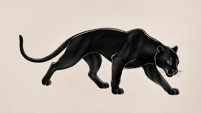 Stylized illustration of a black panther stalking, detailed with white outline