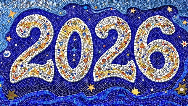 Massive Mosaic Wall Art Composed of Colorful Tiles for 2026 Celebration