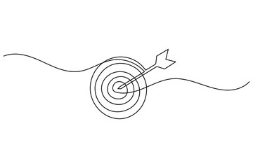 Achieving goals target with arrow in center, minimalist line art