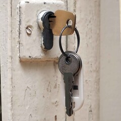 The keys are in the keyhole of the old door