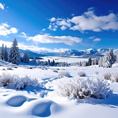Obraz premium Snowy vista with mountains in distance