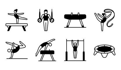 Gymnastics, Vaulting, Pommel horse, Bar routine, Trampoline icon logo flat vector design © kmhbDOes