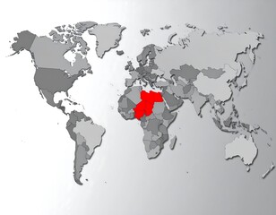 World map highlighting a specific country in red