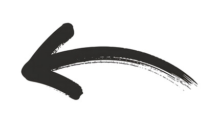Grungy black arrow pointing left isolated on white background, indicating direction or navigation
