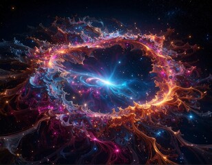 Surreal depiction of a vibrant cosmic nebula with bright center