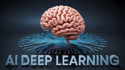 ai deep learning concept with human brain model and digital circuit background