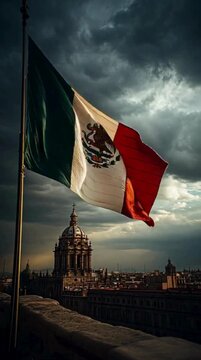Waving Mexico national flag video. National day or patriotism symbol. Reel or social media post with copy space for business promotion or offers.
