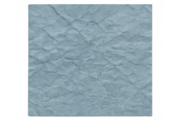Wrinkled blue paper texture with crumpled creased material for backgrounds and design, transparent background