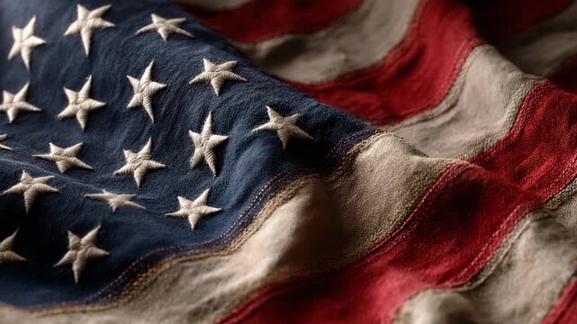 Close up view of the american flag with detailed texture and fabric folds