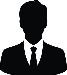 A simple black silhouette depicts a man in a suit and tie head