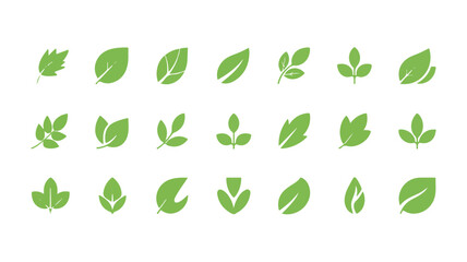 A Collection of 20 Minimalist Green Leaf Icons for Nature-Inspired Designs and Eco-Friendly Branding