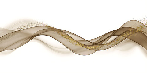 Elegant sheer ribbon with golden glitter accents isolated on white background