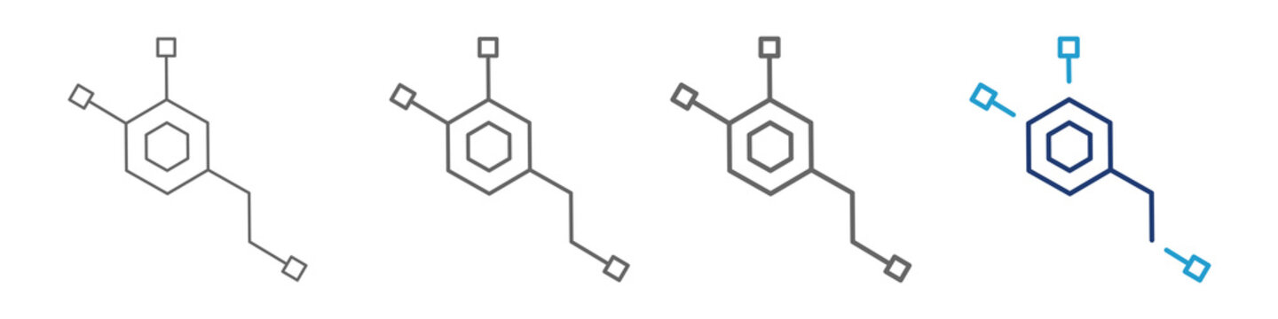 Dopamine formula icon or logo. Monoamine neurotransmitter. Motivational component of reward motivated behavior. Motor control, controlling the release of various hormones vector illustration