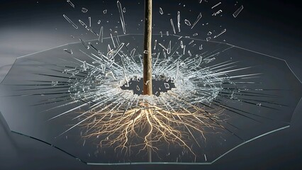                    Abstract Shattered Glass Impact with Energy Roots &ndash; Concept of Inner Power and Resilience
