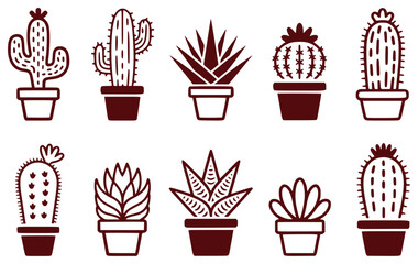Collection of Potted Cactus and Succulent Icons