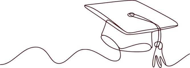 Minimalist Graduation Cap with Tassel and Wavy Line Illustration