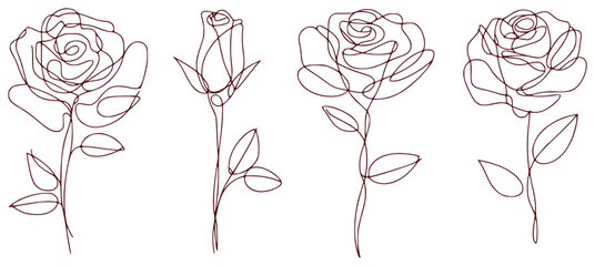 Minimalist Line Art Roses A Collection of Four Elegant Floral Designs