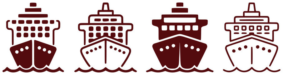 Set of Four Stylized Cruise Ship Icons on White Background