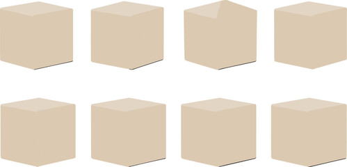 Wooden block shapes set, blank beige wood cubes and geometric forms, isolated craft blocks, natural textured wooden figures for design projects