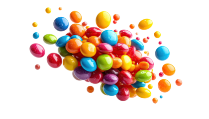 Pile of colorful, glossy candies on a black background
