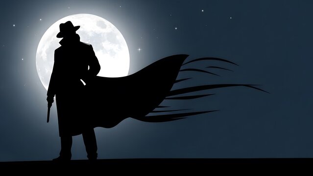 Silhouette of a Mysterious Detective Against a Full Moon 3