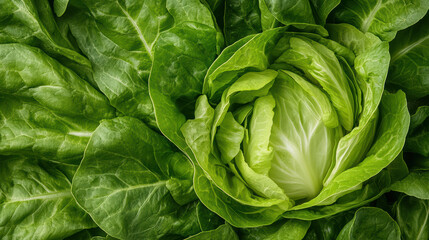 Fototapeta premium Fresh green cabbage head with layered crisp leaves, vibrant texture and natural glow