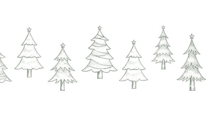 Obraz premium Hand drawn christmas trees border vector illustration seamless pattern on white