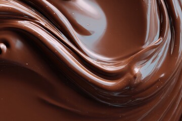 Melted liquid chocolate texture swirling gracefully in a smooth and glossy surface captured in a close-up view under natural light