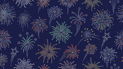 Festive firework display seamless pattern on deep blue background creates joyful feel