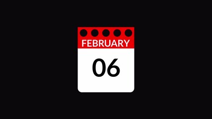 February full Month calendar animation on a transparent background. February month calendar animation, 30 days Calendar animation of February with alpha channel in 4k.
