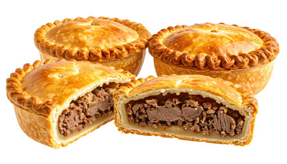Meat pies golden crusts, savory filling, one cut