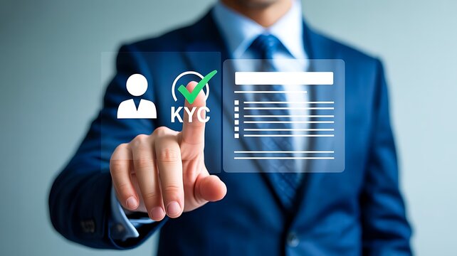 Kyc verification concept with business professional selecting identity and document icons
