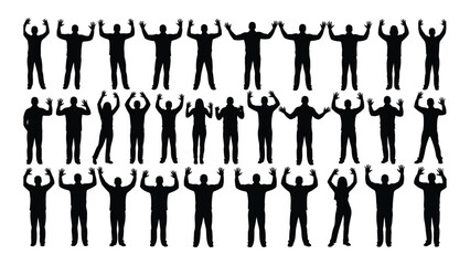 Collection of people silhouettes with raised hands isolated on white background, Vector
