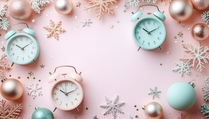 Christmas and new year holiday celebration vector illustration with vintage clock counting down to midnight