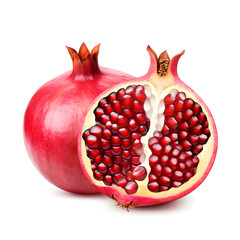 Half of pomegranate and quarter piece isolated on white background as package design elementsPomegranate isolated on white background

