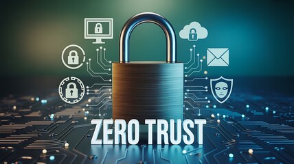 Zero trust cybersecurity concept with padlock and digital protection icons
