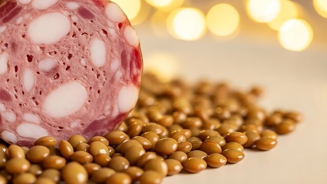 Slices of Galantine Terrine with Lentils on a Plate
