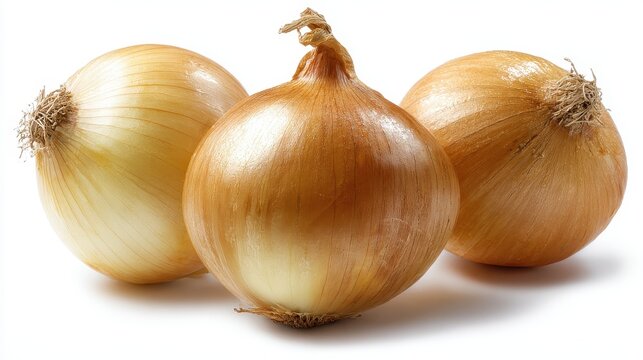 Fresh onions arranged on white background ready for cooking or salads, showcasing their natural shine and color - Powered by Adobe