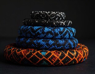 Stacked, colorful, beaded bracelets