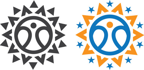 People Sun Star Community Emblem Logo Design Celebration Vector Template