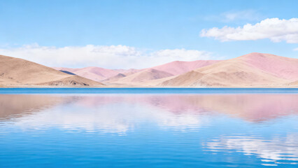 Blue Lake & Yellowish-Brown Mountain Natural Landscape Photography