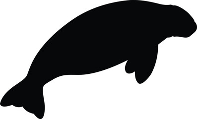 Obraz premium A sleek black silhouette of a manatee gracefully swimming through clear waters high-quality