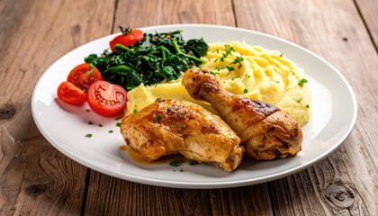 Plate with chicken, mash and spinach