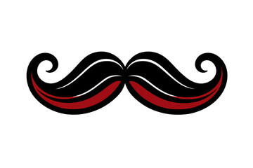 Black and red handlebar mustache icon representing masculine style, retro fashion, and movember prostate cancer awareness